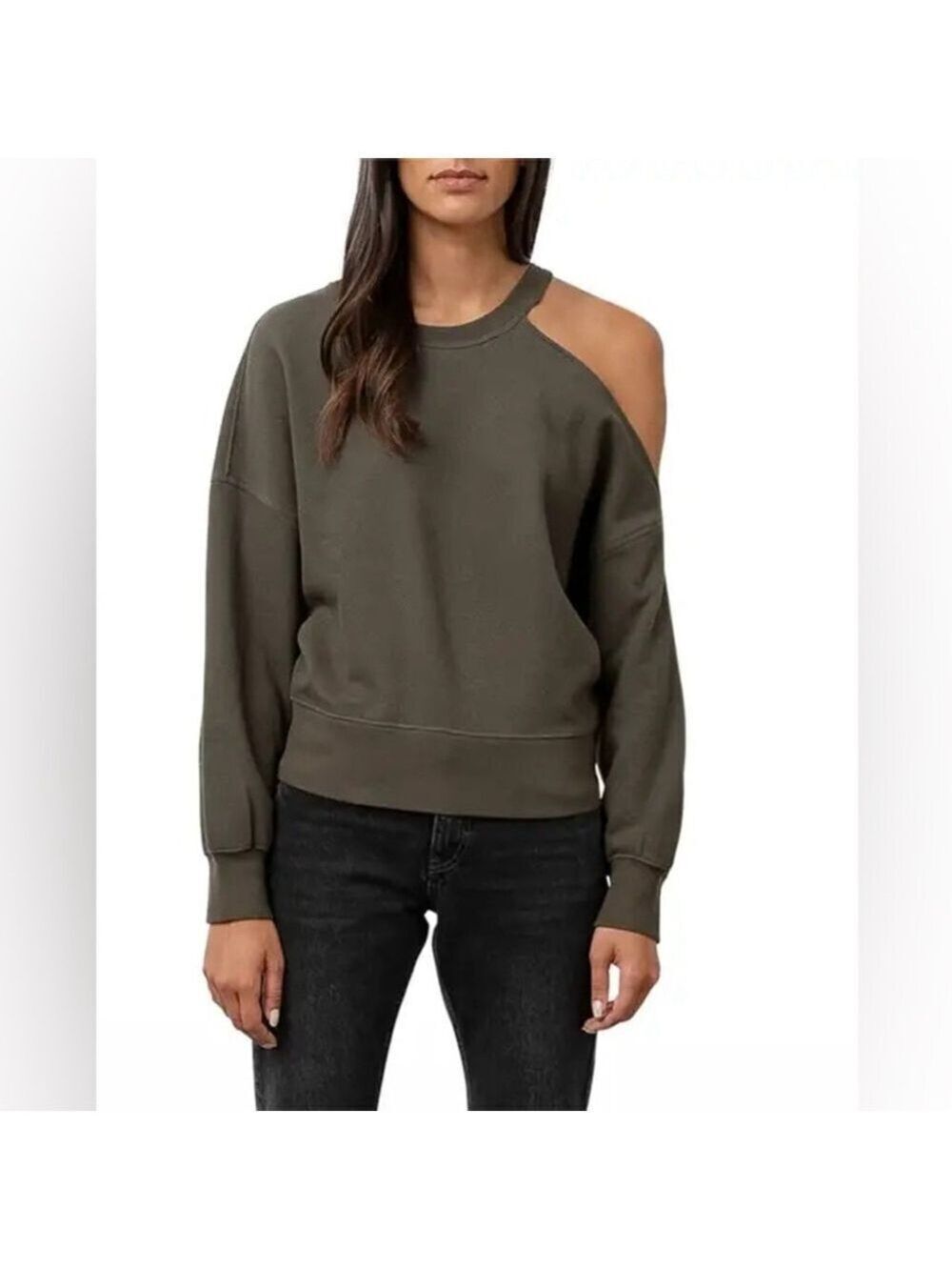 Rails Cutout Shoulder Sweatshirt in Olive Size Medium